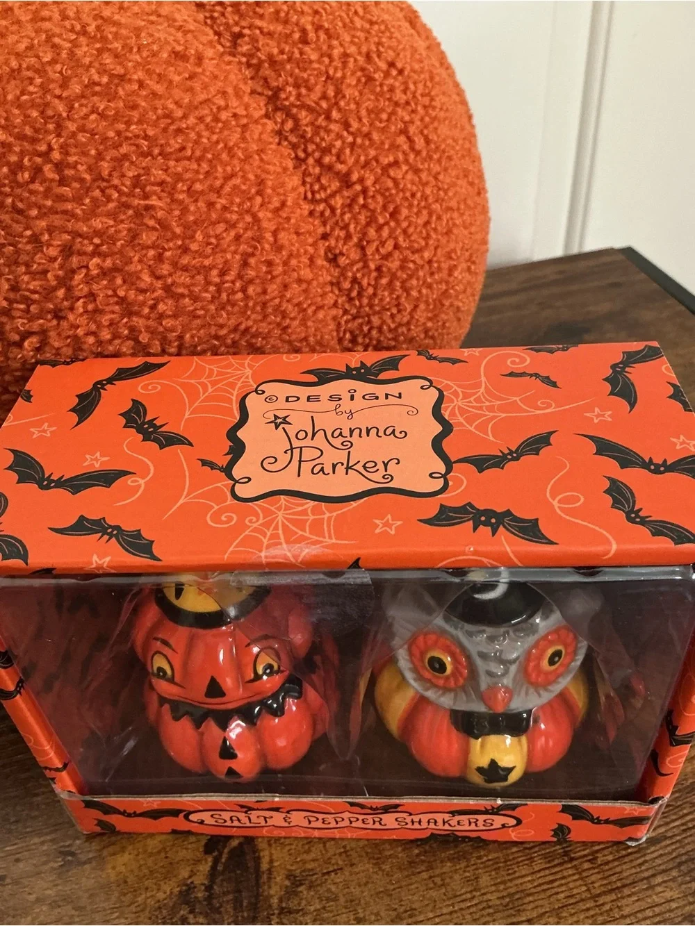 Johanna Parker Pumpkin and Owl Ceramic Salt & Pepper Shaker Set